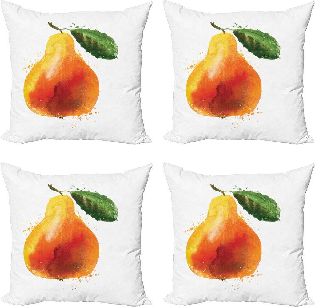 ABAKUHAUS Birne Kissenbezug Set (4 Stück), Aquarell Einzelne Frucht-Kunst, Moderner Doppelseitiger Digitaldruck, 60 cm x 60 cm, Orange Vermilion G...