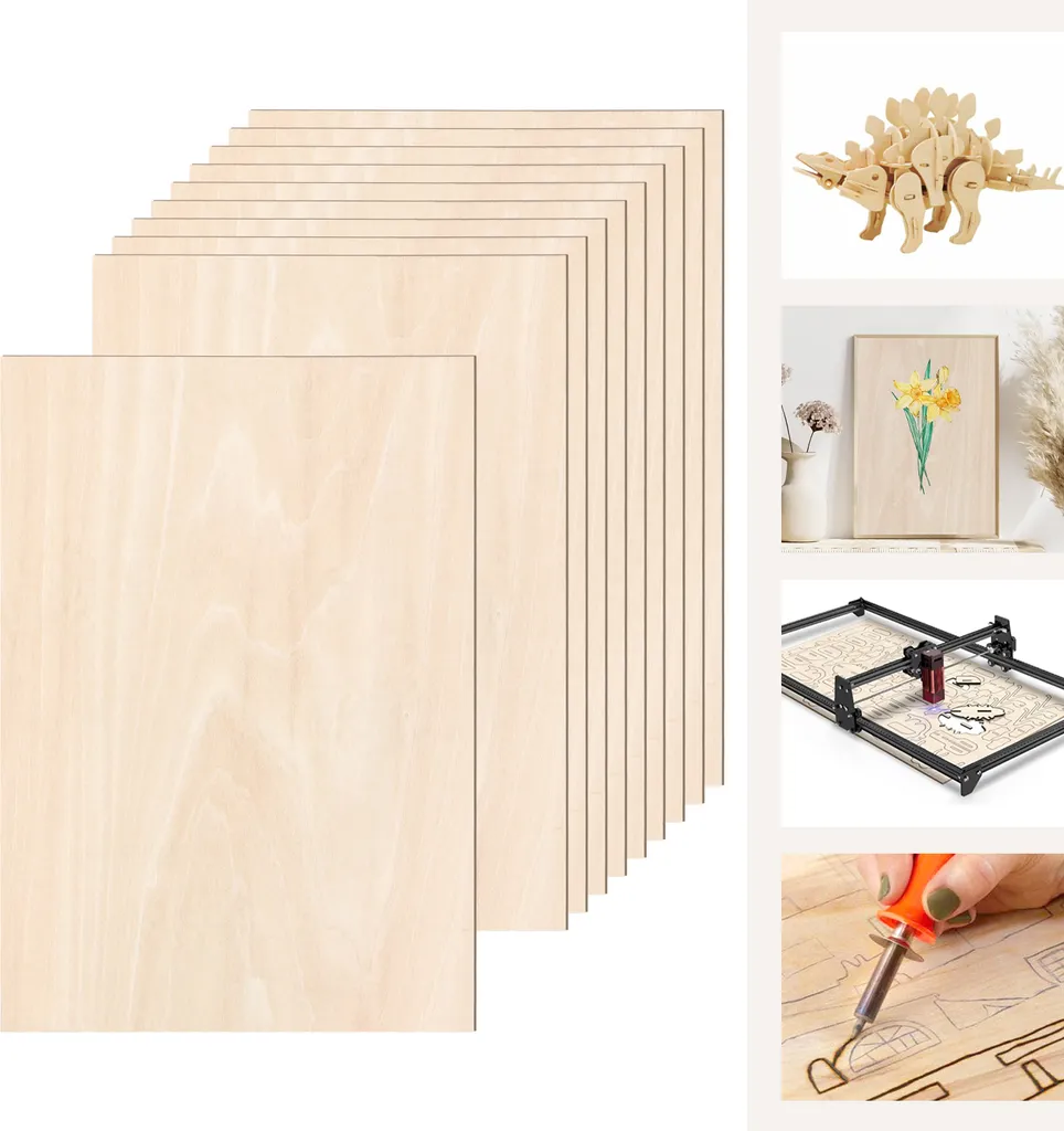 Hengda 30 Fogli Compensato A4 3mm - Legno per Taglio Laser e Pirografia