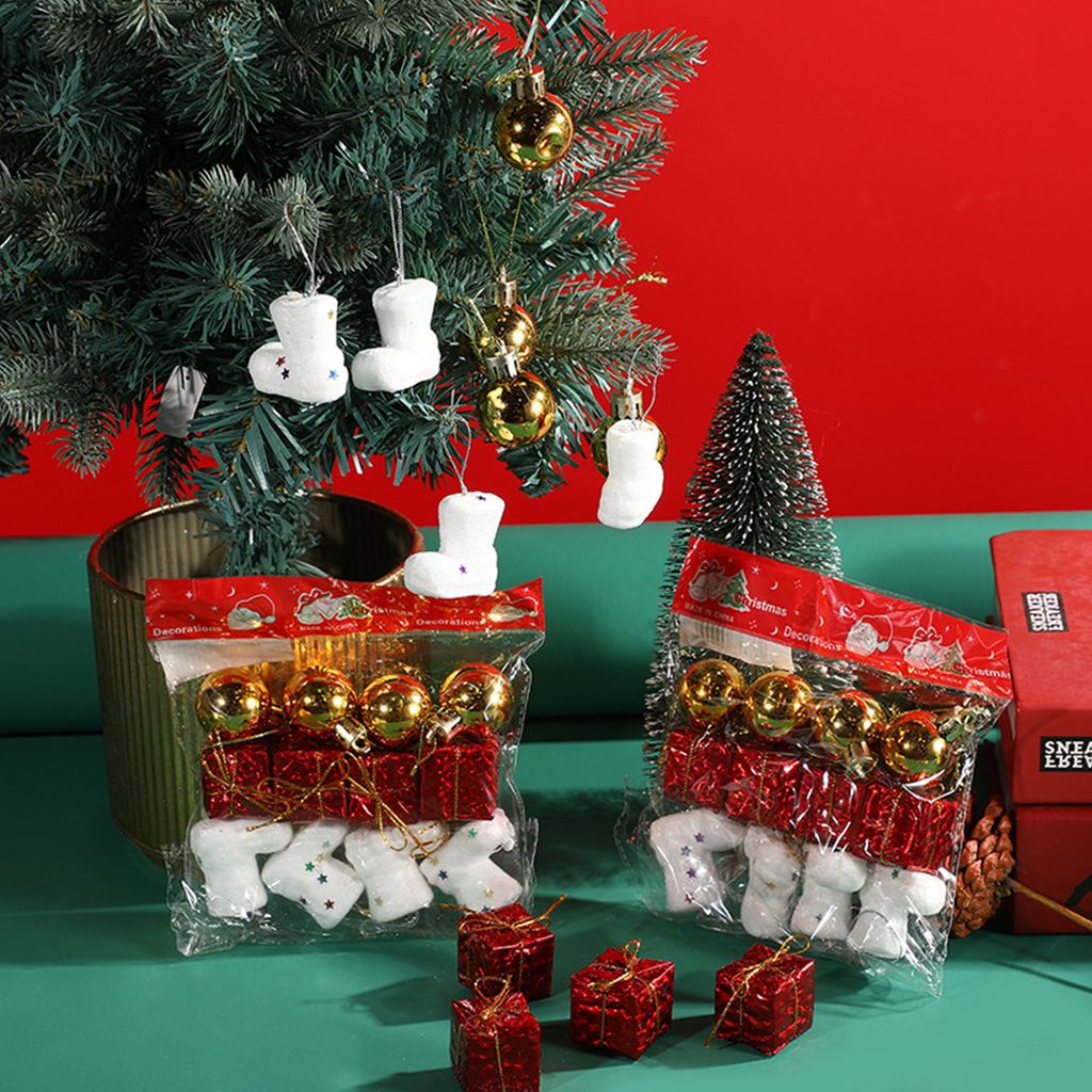 12-teiliger Christbaumschmuck,Mini-Geschenkbox, Party-Szene-Layout, Weihnachtsbaum-Anhänger, Frohe Weihnachten, Party, Heimdekoration, 10 g, Gold ...