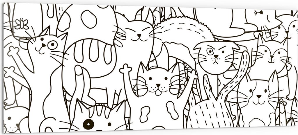 DEQORI Küchenrückwand Glas 125x50 cm 'Comic-Katzen' Spritzschutz Bad Rückwand