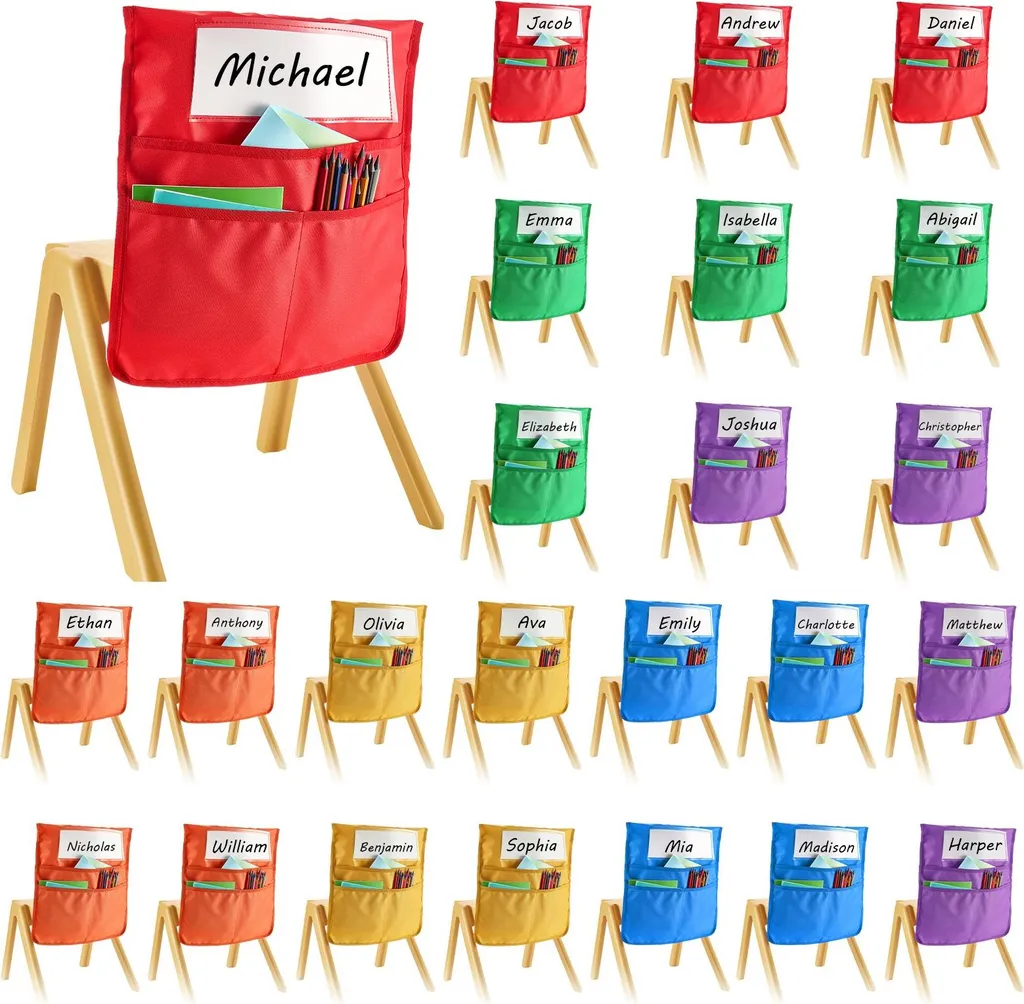Sac rangement chaise contre le désordre en classe, lot 24 porte-noms