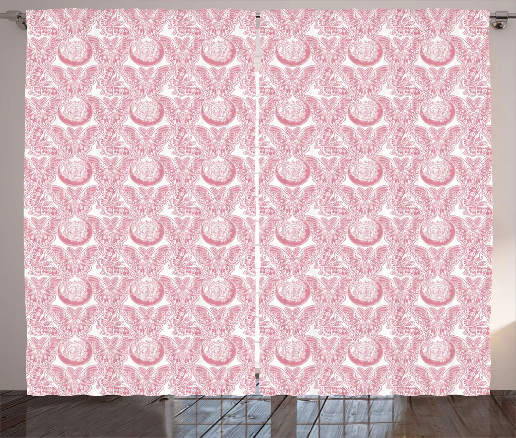 Rideaux Universels à Motifs Papillons pour Salon 280 x 225 cm Rose