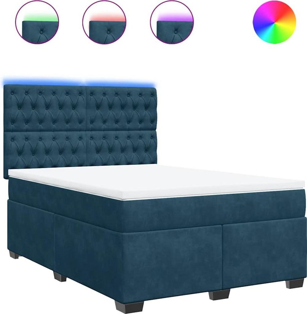 vidaXL Boxspringbett mit Matratze Blau 140x200 cm Samt