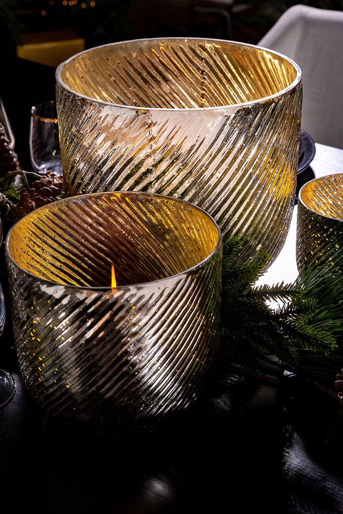 VICKY Windlicht - H. 18cm x Ø 18cm - antik silber - Glas Produktbild 4