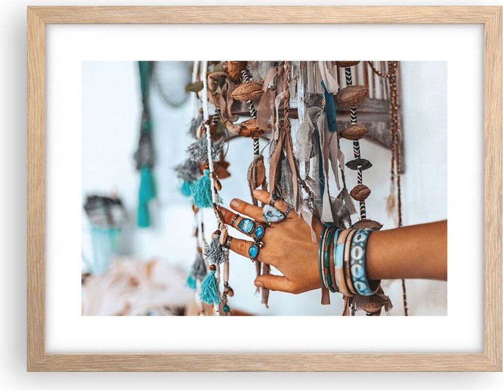 Gerahmtes Poster - Rahmen in heller Eiche - Hand Schmuck ethnisch - 40x30 cm - Wand Bild - Wanddeko - Wandbilder - Kunstposter - Wandposter - Bilde...