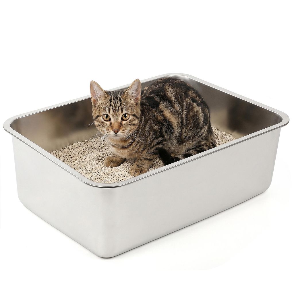 Katzentoilette Groß Katzenklo Edelstahl 44.5x34.5x14.5cm, Produktbild 