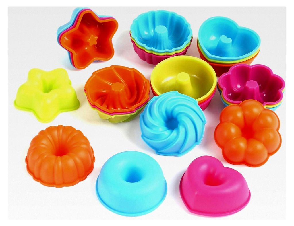 24 x Silikon Muffinförmchen Mini Gugelhupfform Kuchenform Klein Wiederverwendbar Backform Cupcake Stern Blume Herz Savarin für Kuchen Dessert Sch...