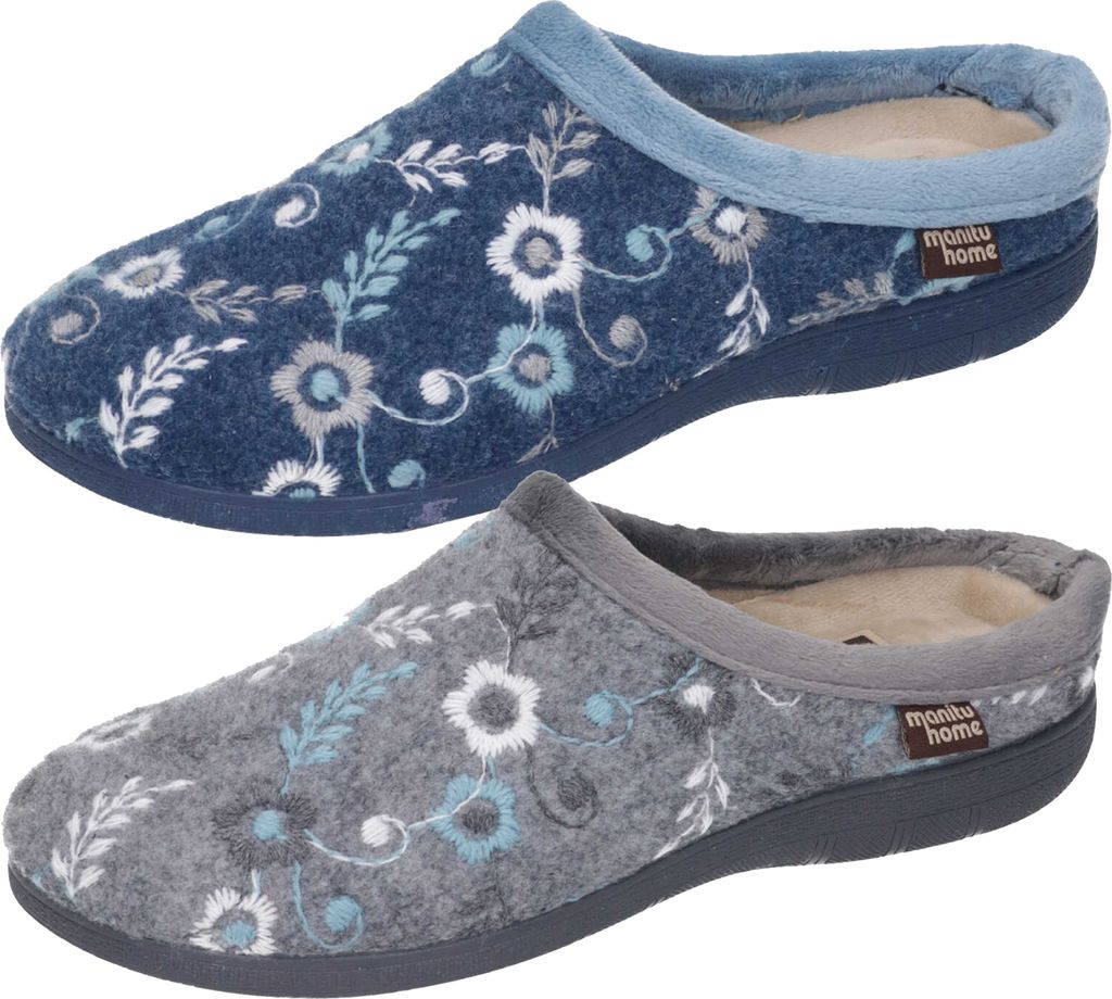 Manitu Damen Hausschuhe Pantoffeln Filz Warmfutter 320679, Größe:40 EU, Farbe:Blau