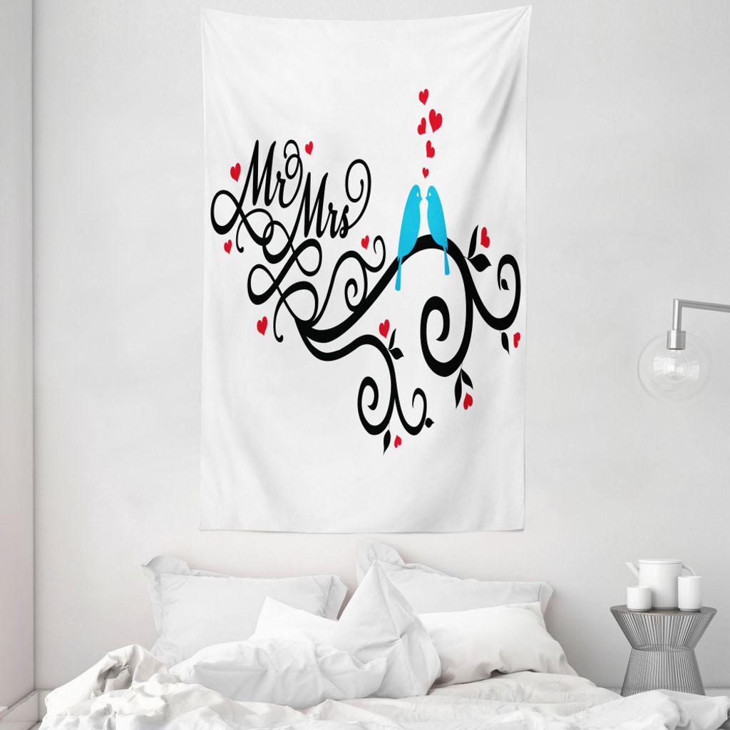 ABAKUHAUS Romantik Wandteppich und Tagesdecke, Herr Frau Vögel Ast aus Weiches Mikrofaser Stoff Waschbar ohne Verblassen Digitaldruck, 140 x 230 c...