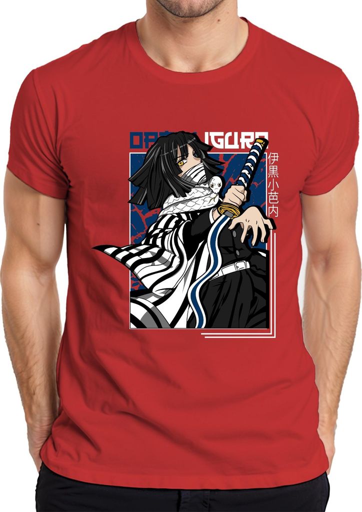 Kimetsu no Yaiba Obanai Iguro Schlange Katana Anime Geschenk Herren T-Shirt, Rot, 3XL