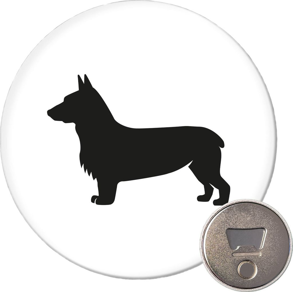 Huuraa Magnet Welsh Corgi Pembroke Silhouette 59mm Kühlschrankmagnet rund Flaschenöffner Geschenkidee