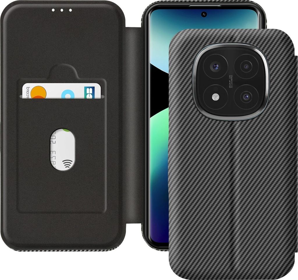 Avizar, Etui Xiaomi Redmi Note 14 Pro /14 Pro Plus Carbon Design, RFID-Blocker, Schwarz
