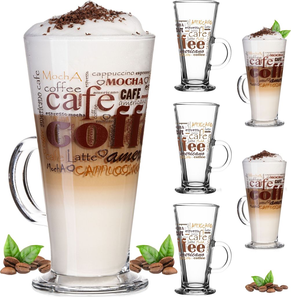 PLATINUX Kaffeegläser mit Motiv max. 280ml Set 6-Teilig aus Produktbild 