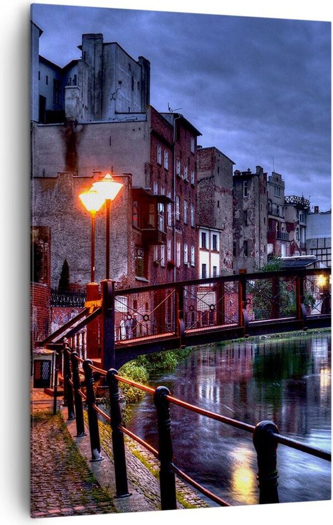 Bild auf Leinwand - Leinwandbild - Einteilig - Architektur Altstadt Stadt Fluss - 80x120cm - Wand Bild - Wandbilder - Leinwanddruck - Wanddekoratio...