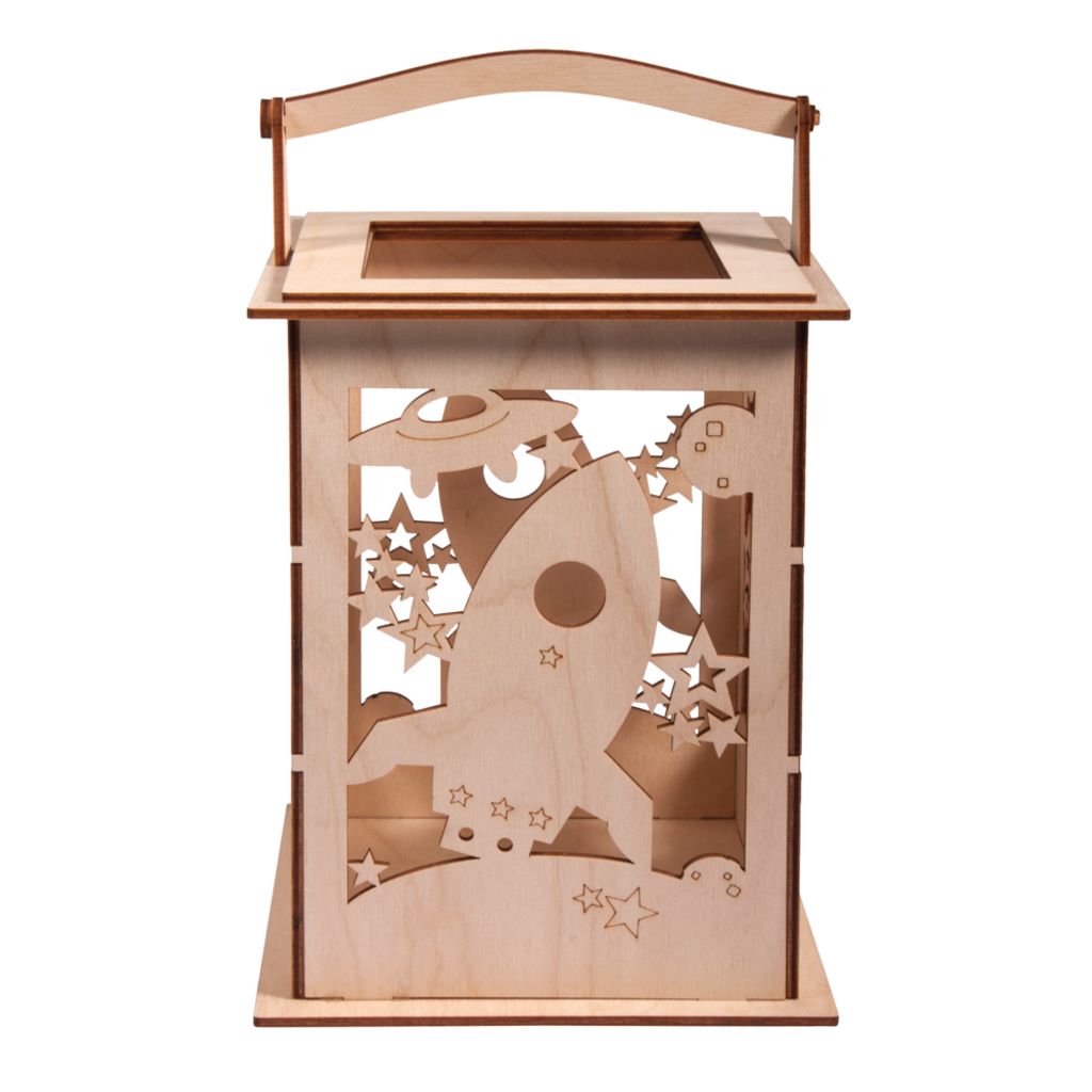 Holz Laterne Rakete mit Griff, natur, 15,3x15,3x26,5cm, 15-tlg. , Box 1Set