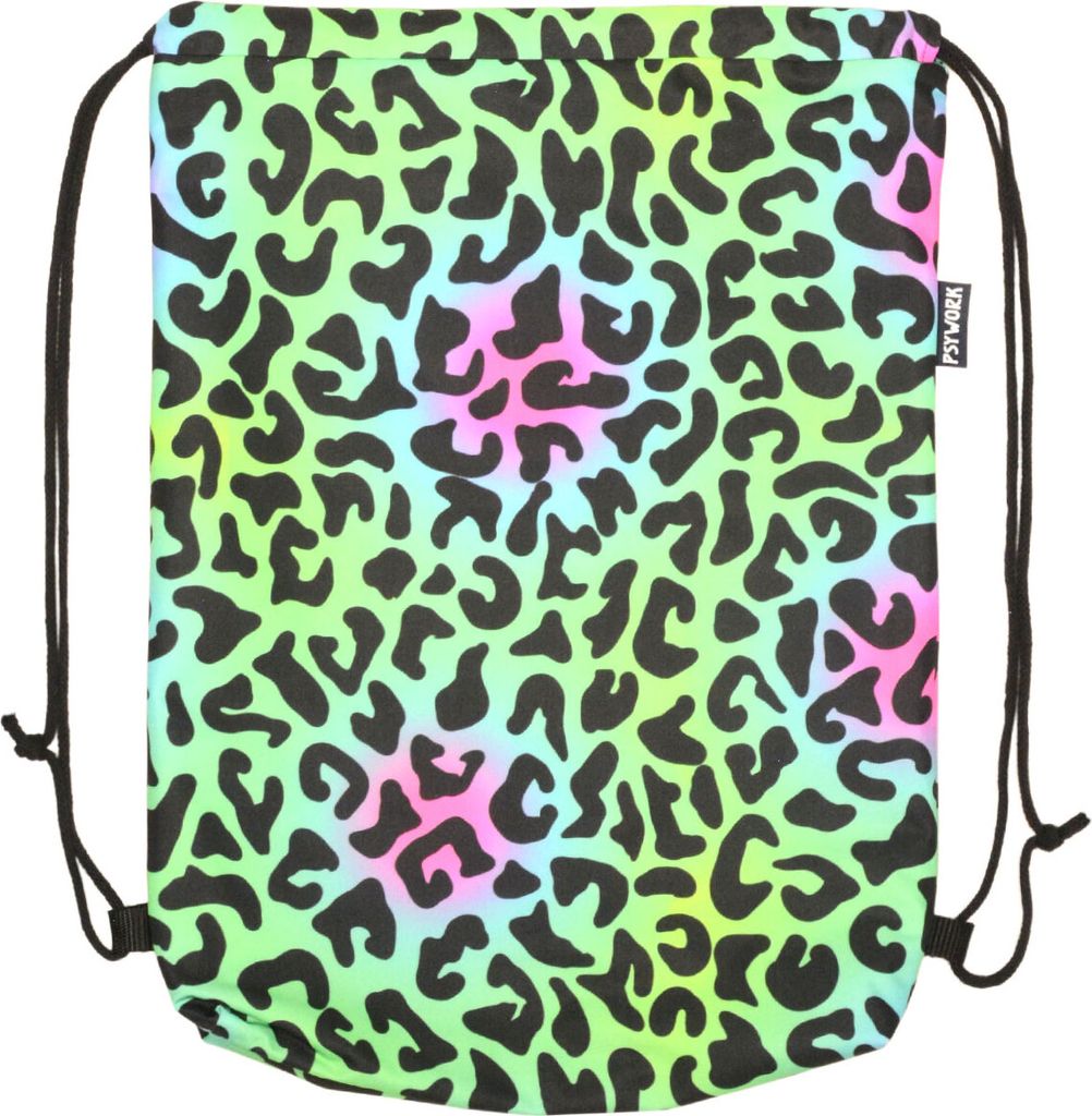 PSYWORK Schwarzlicht Turnbeutel Rucksack Neon Animal Print Leopard UV-aktiv Tote Bag Stoffbeutel Stofftasche