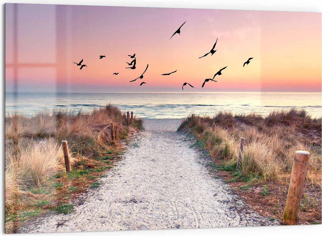 DEQORI Küchenrückwand Glas 60x40 cm 'Strandaufgang zur Ostsee' Spritzschutz Bad Rückwand