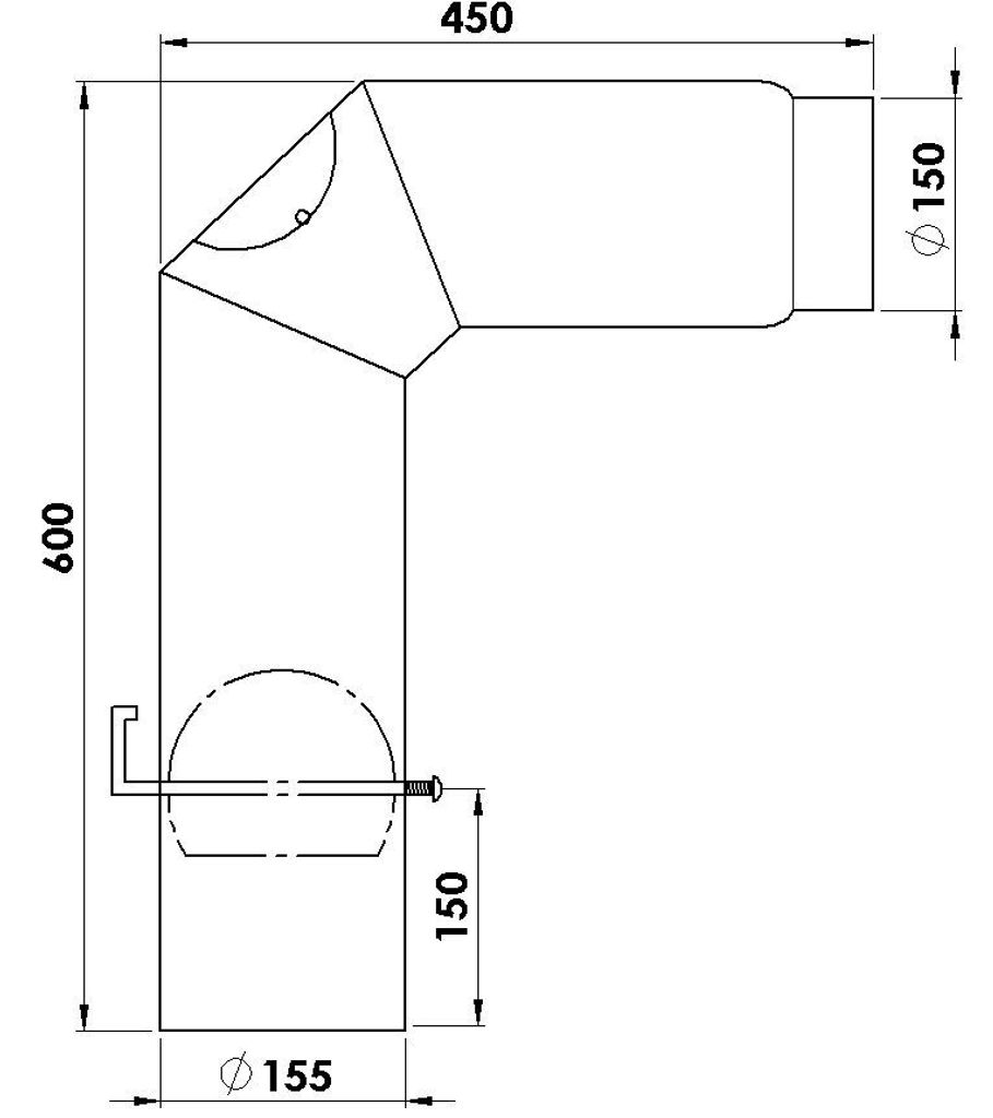 FireFix Ofenrohrbogen 90°, Ø 150 mm, schwarz, mit Reinigungstür