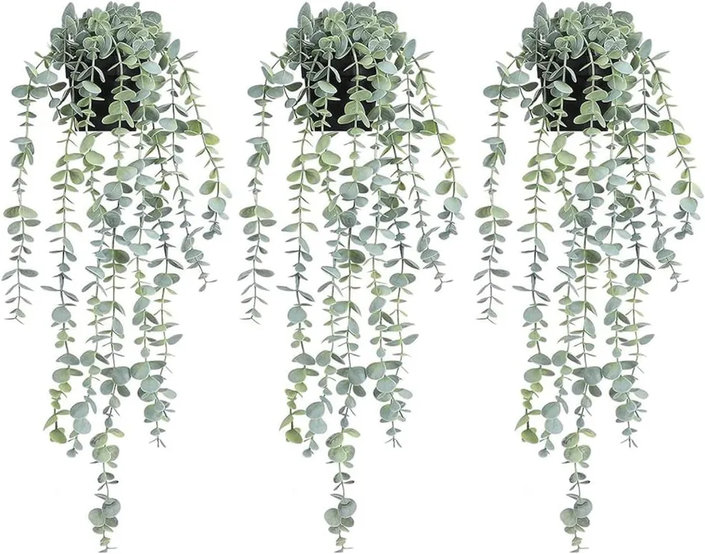 Lot de 3 plantes eucalyptus artificielles effet réel pour mur et salon