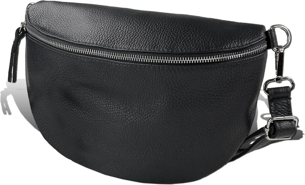 Sac banane en cuir noir pour femme et homme avec bandoulière large