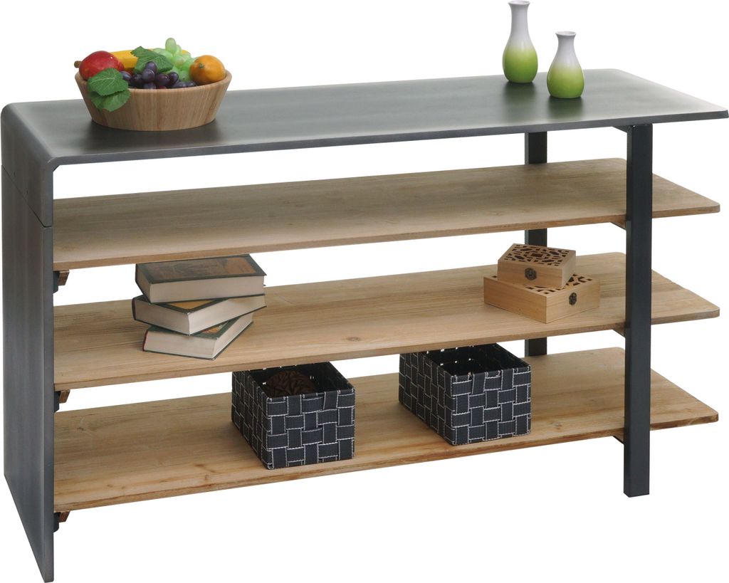 Regal HWC-L75, Wohnregal Bücherregal Schuhregal Sideboard, Massiv-Holz Industrial 72x119x40cm MVG natur mit Metall-Optik