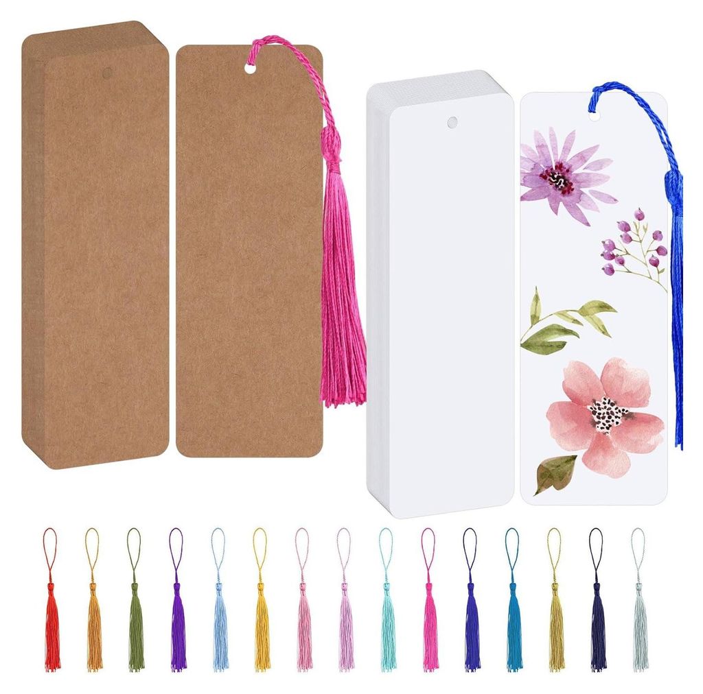 Blanko Lesezeichen, 60 Stück Papier Lesezeichens Basteln mit Loch, Lesezeichen Rohlinge Set für DIY Handwerk Geschenkanhänger (Weiß, 14x5cm) Br...