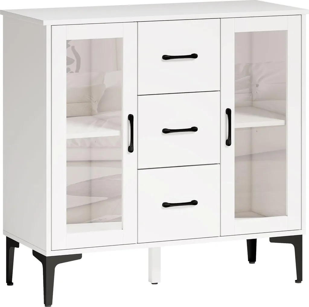 Buffet blanc MDF avec système Soft-Close et portes à fermeture amortie 140cm