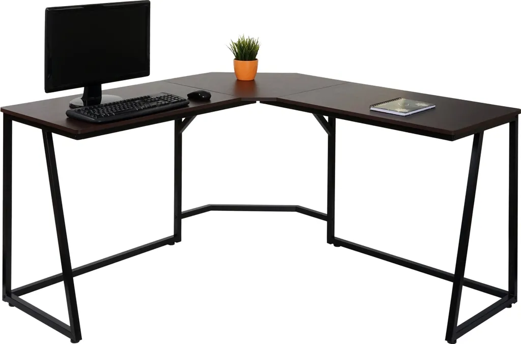 Table d'ordinateur d'angle en bois et métal 140x140cm style industriel