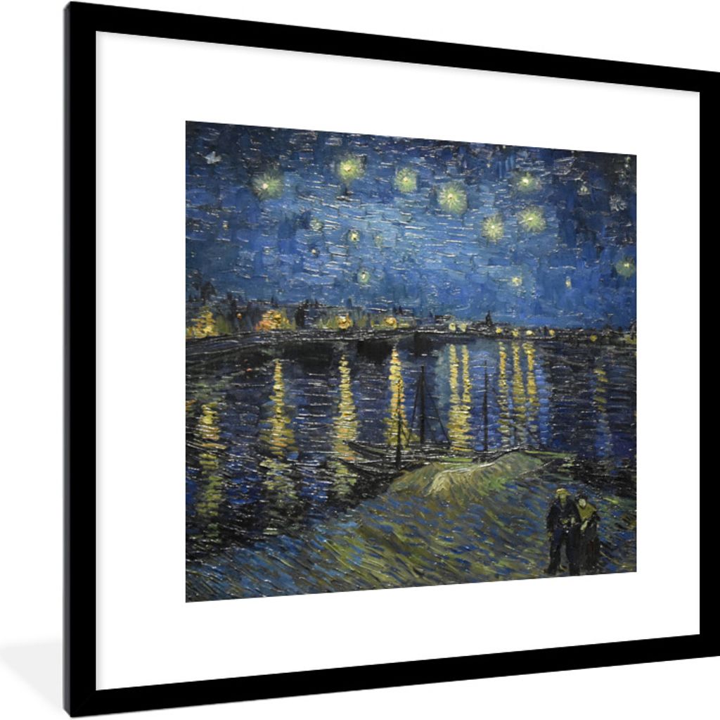 MuchoWow Gerahmtes Poster Sternennacht über dem Orsay Paris - Vincent Van Gogh 40x40 cm - Poster mit Schwarzem Bilderrahmen Wandposter Rahmen Fo...