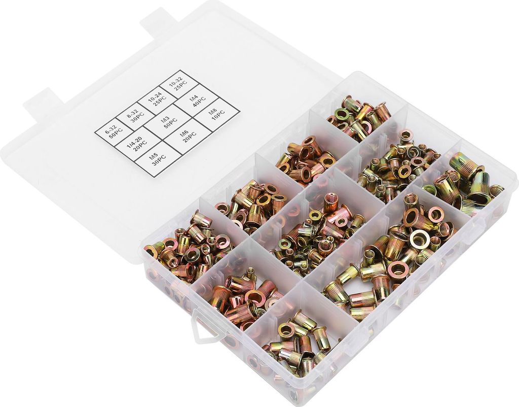 300-teiliges Set Blindnietmuttern, farbig verzinkt, Stahl, vertikale Maserung, Hardware-Zubehör