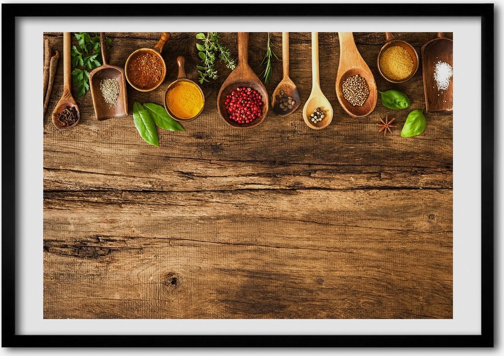 Bild - Bilder - Bilderrahmen - 70 cm x 50 cm - MDF-Rahmen, Wandkunst Gewürze Holz