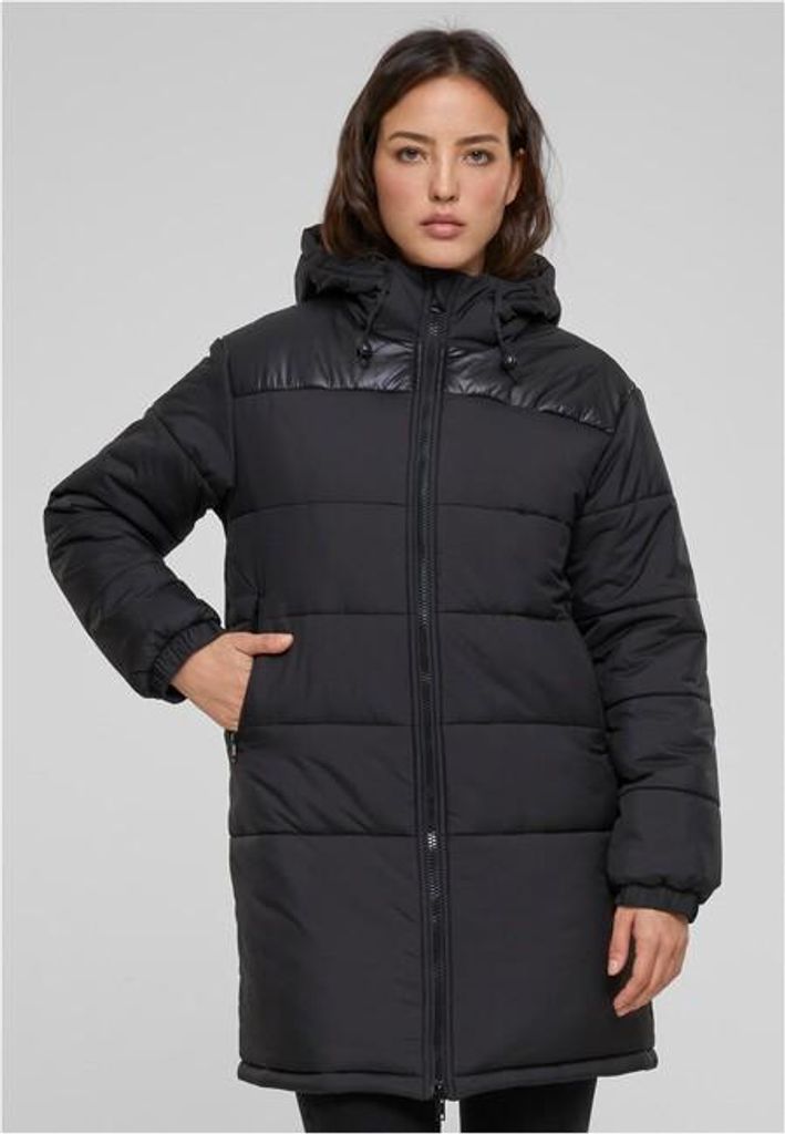 Urban Classics - Damen Hooded Mixed Puffer Mantel - BLACK - S
