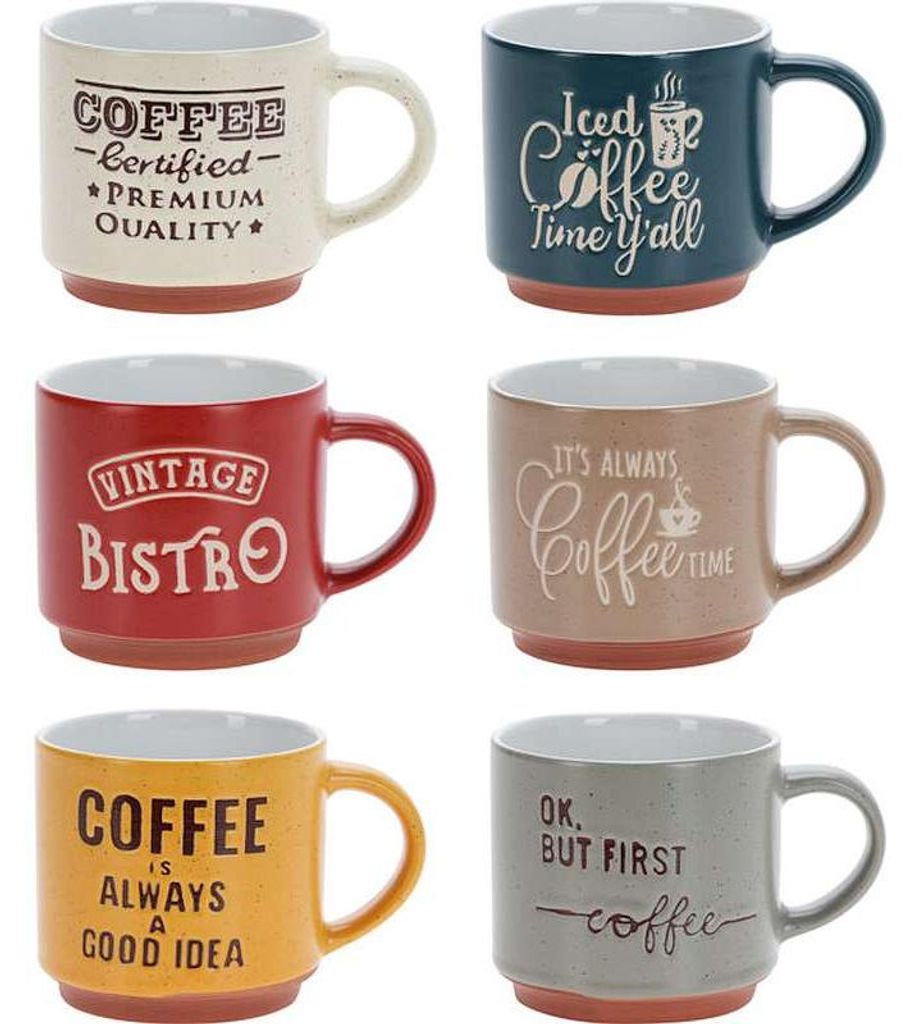 Ensemble de 6 tasses à café colorées de 260 ml, décorées Image du produit 