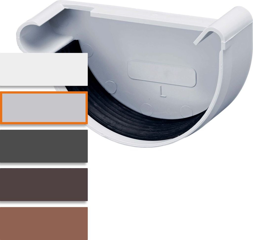 INEFA Dachrinnen Endstück halbrund, PVC NW100 / 100mm, links Grau Dachrinnenzubehör, einfache Steckmontage, Germany