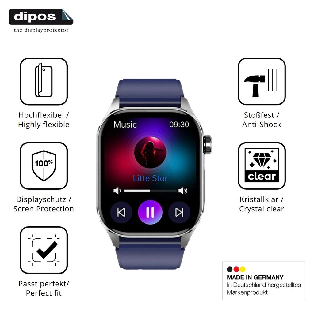 2x Schutzfolie für SWZEC NOTKRAFT Care Control Pro Folie, 100% Displayabdeckung, dipos Flex