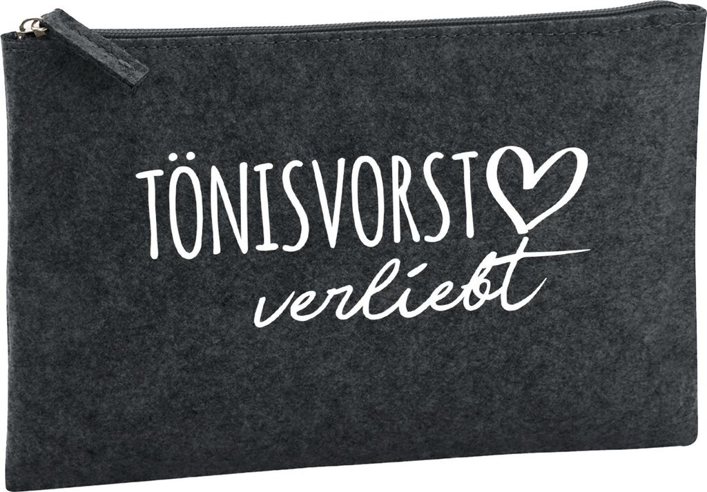 Huuraa Kulturbeutel Tönisvorst verliebt 1 Liter Charcoal Filz Kosmetiktasche Geschenkidee