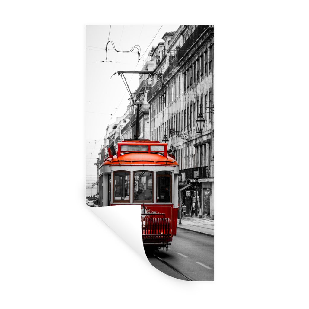 MuchoWow Wandtattoo Wandsticker Wandaufkleber Schwarz-Weiß-Foto eines alten roten Zuges 20x40 cm Selbstklebend und Repositionierbar - Selbstkleb...