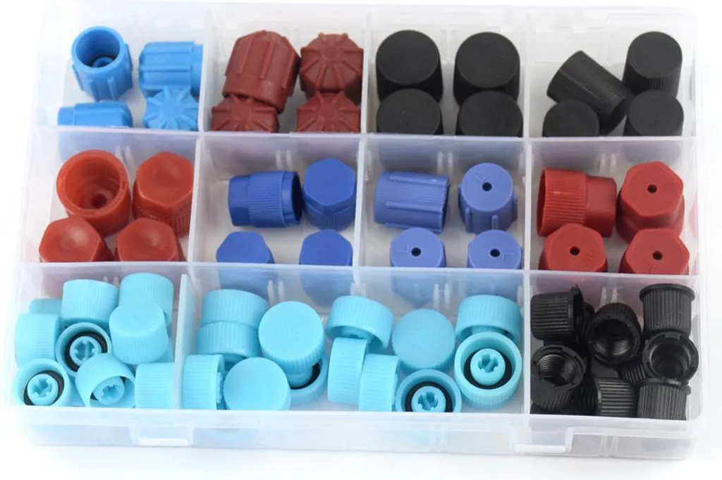 Réparer fuite clim auto avec ce kit de 77 bouchons et valves universels AC