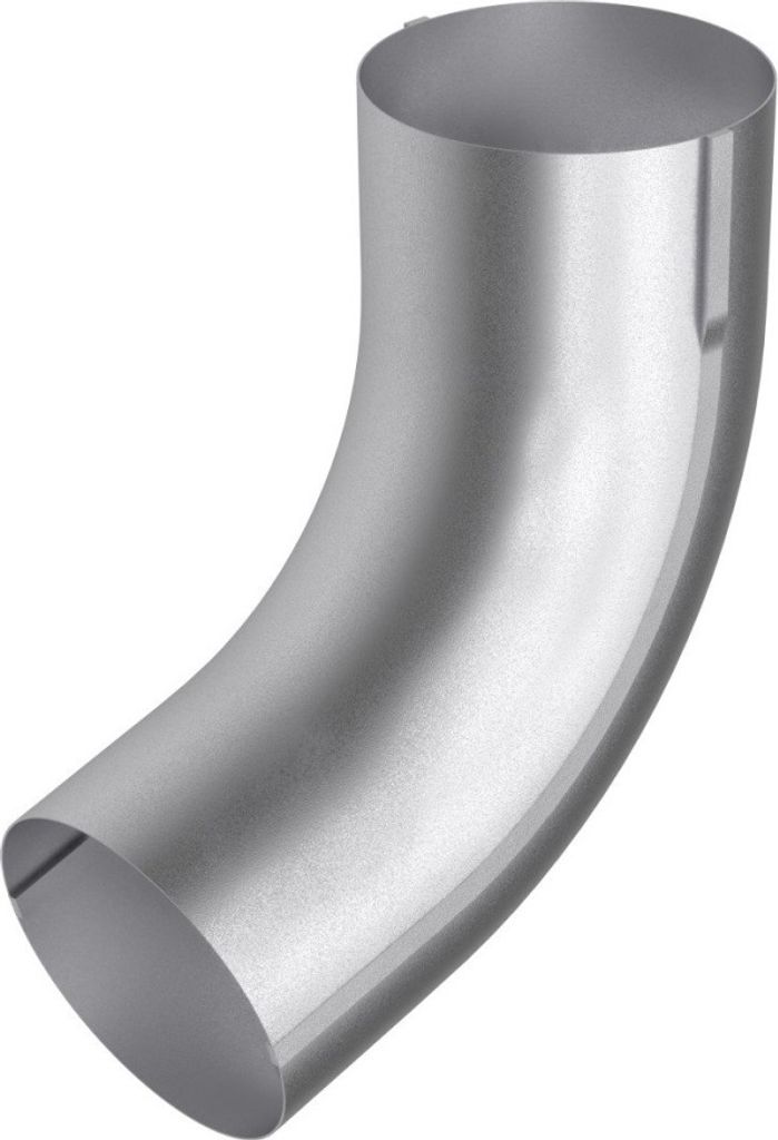 A single metal pipe elbow on a white background.