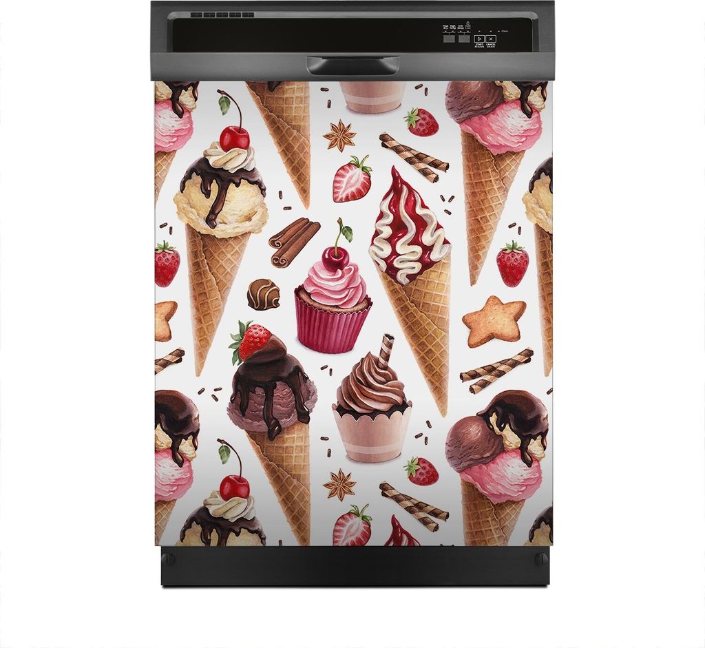 Aufkleber sticker 60x70 cm Dekorative folie Spülmaschine - Eiscreme Kirsche Erdbeere