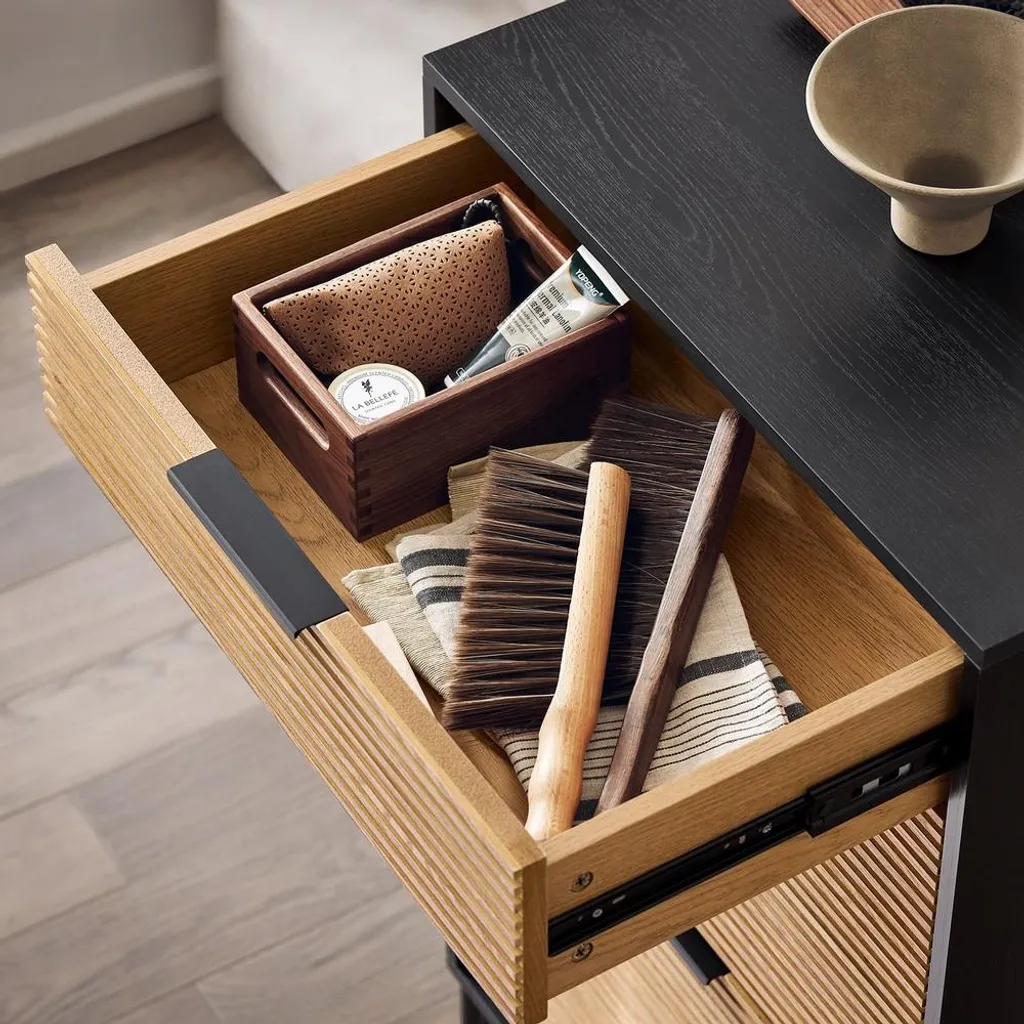 Banc de Rangement Noir 2 Tiroirs et Étagères à Chaussures SoBuy Bois - 5