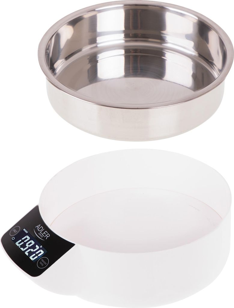 Adler AD 3166 Digitale Küchenwaage mit Display & Schüssel, TARA-Funktion in Weiß