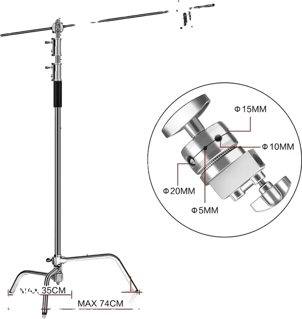 C-Stand Robuste 2.6M avec Bras 40 Pouces pour Éclairage de Tournage