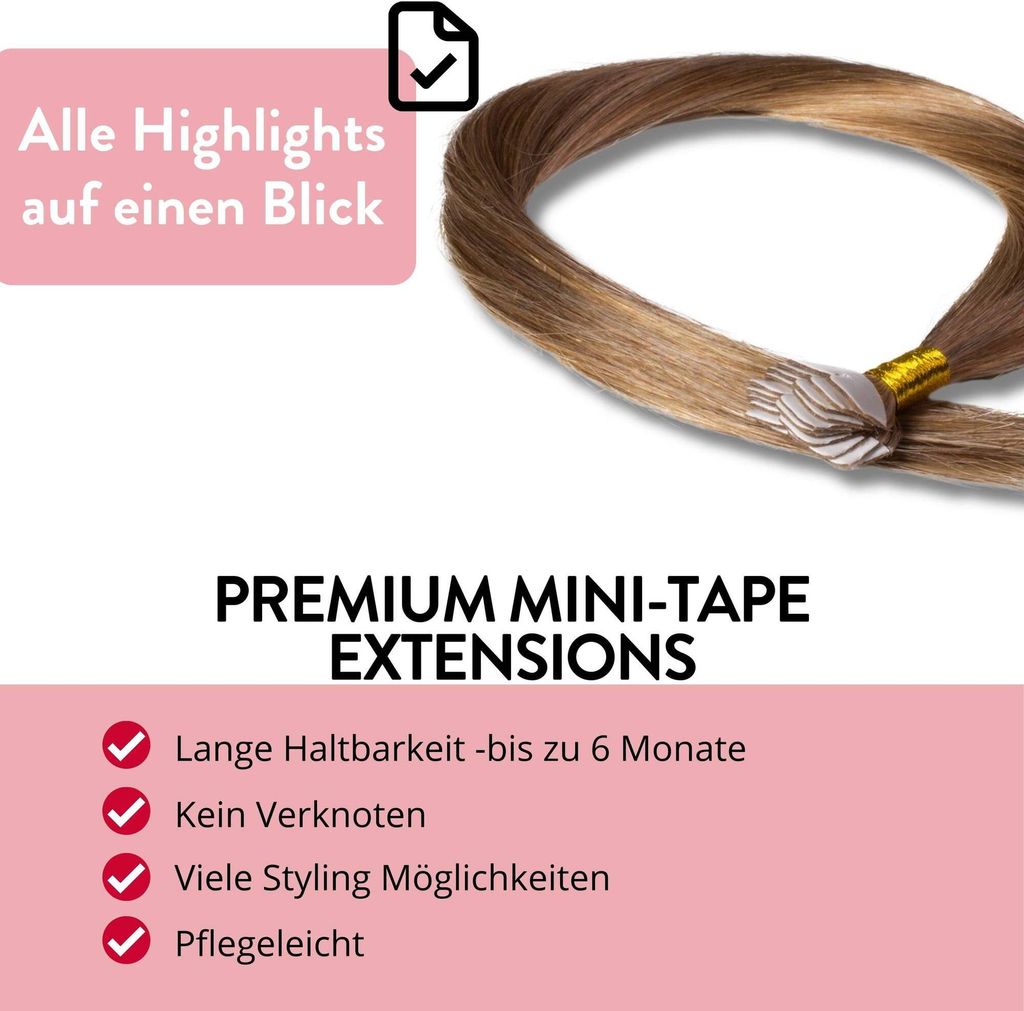 Hair2heart Tape Extensions Aus Echthaar – 40 Strähnen, Gewellt, 50 Cm, 6/3 Dunkelblond Gold – Für Haarverlängerung & Verdichtung