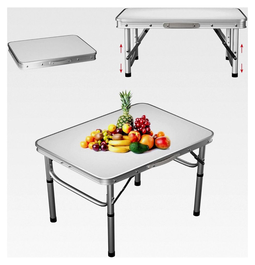 Klapptisch 60 x 45 x 26/56 cm Weiß Aluminium, tragbar für Camping, Balkon und Garten, höhenverstellbar