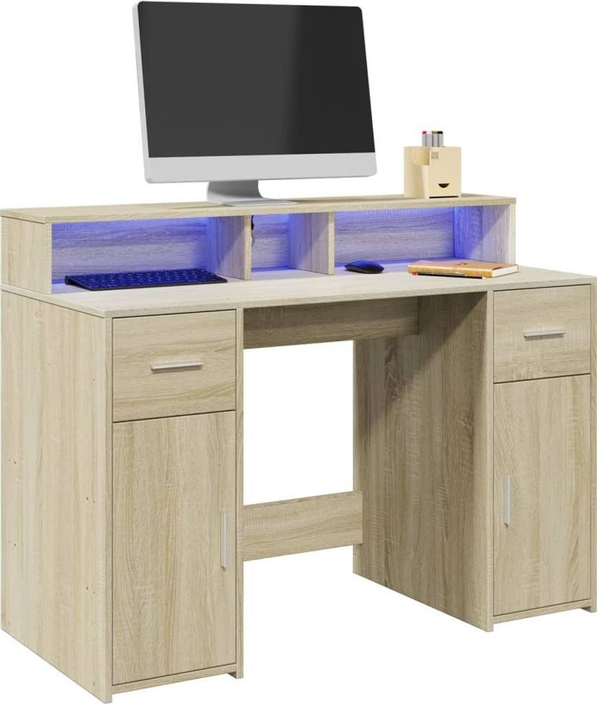 "2026 Promotion" LED-Schreibtisch Sonoma-Eiche 120x55x91 cm Holzwerkstoff - Schreibtische CC16744