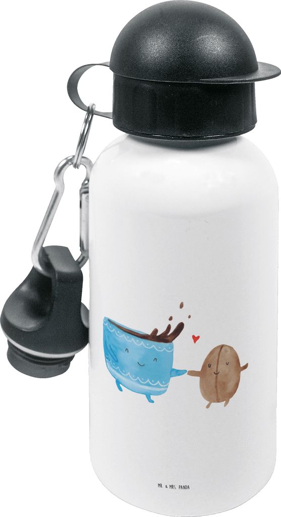 Mr. & Mrs. Panda Trinkflasche Kaffee Bohne - Weiß - Geschenk, Glück, Kinder, Zufriedenheit, Wasserflasche, Genuss, für den Kindergarten, Tiere, ...