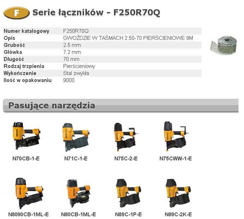 Gwoździe do gwoździarki Bostitch F 2,50-70 R Q 9m Zdjęcie produktu 