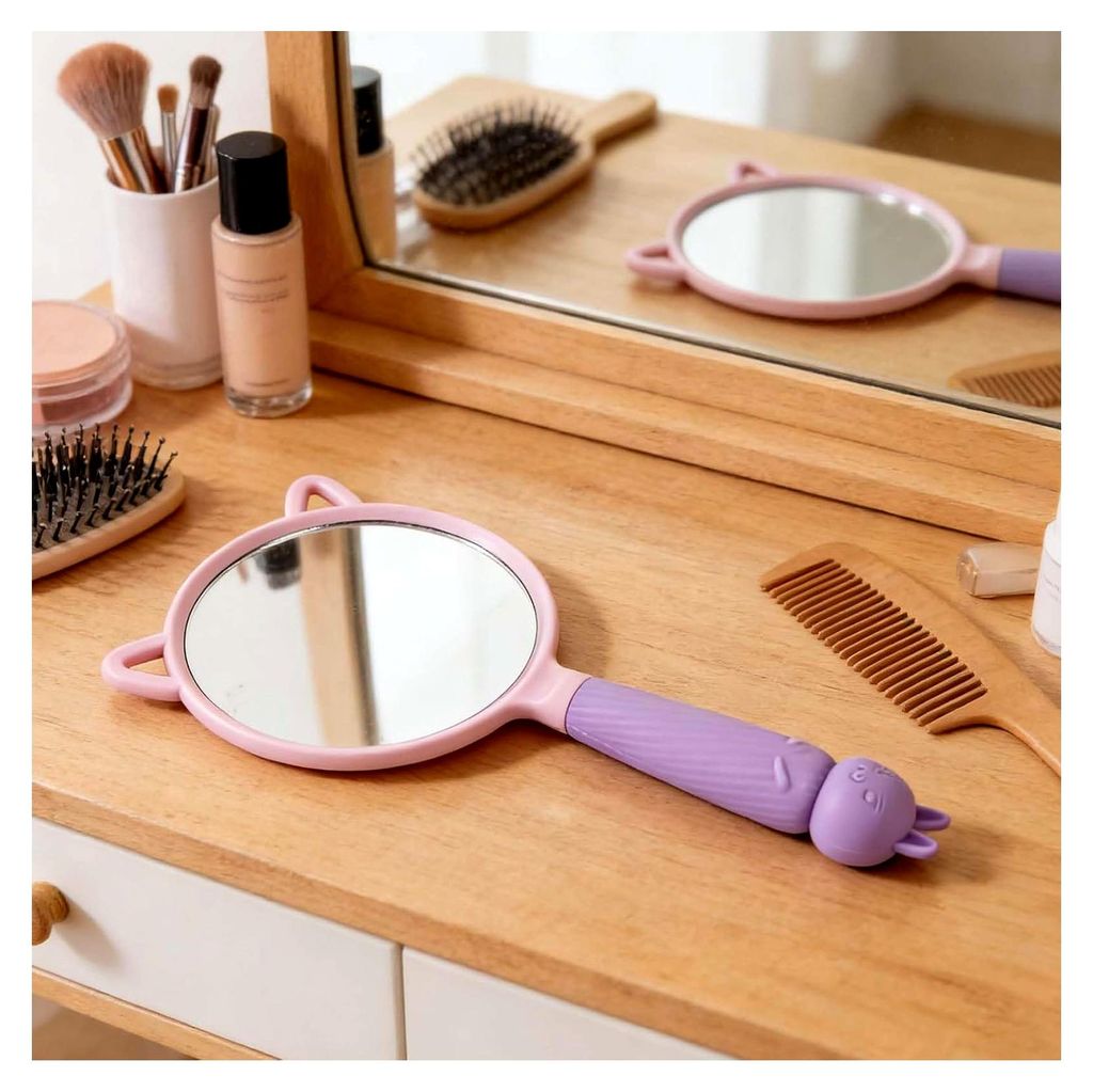 Handspiegel mit Griff, runder Schminkspiegel für Zuhause und Reisen (Violett)