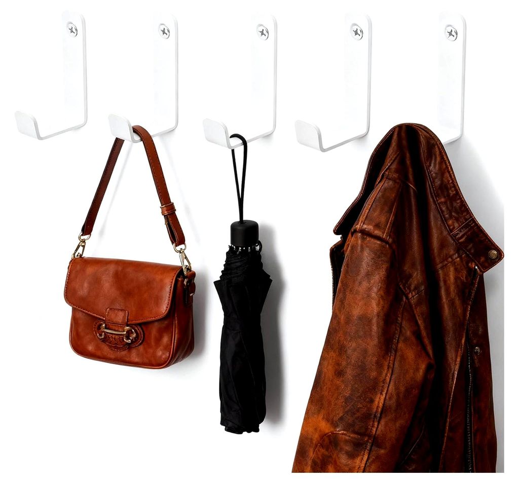 Kleiderhaken Wand Weiß mit Befestigungsschrauben, 5 Stück, Haken für Garderobe, Handtuchhaken zum Bohren, moderne Kleiderhaken für Jacken, Män...